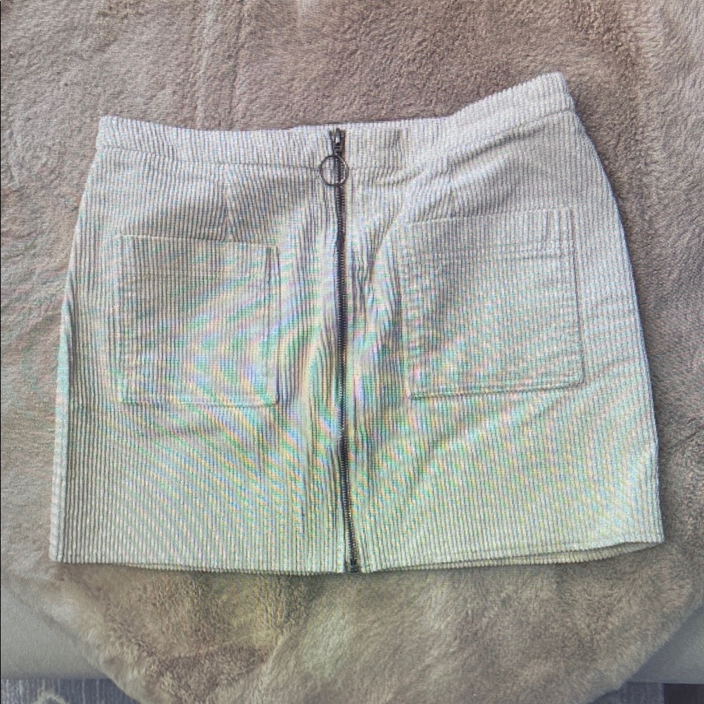 Cream Corduroy Skirt with Front Pockets